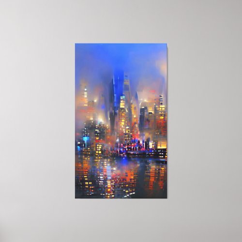 Canvas featuring an abstract painting of a city skyline