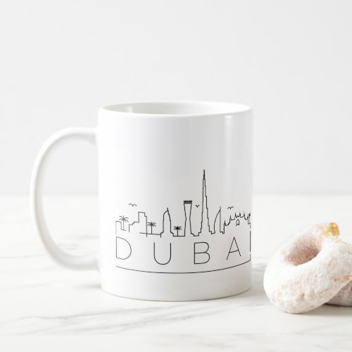 Coffee mug featuring a minimalist yet striking design of the Dubai skyline