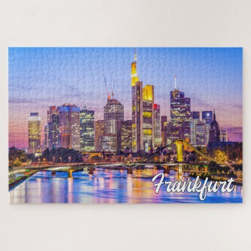 Frankfurt skyline jigsaw puzzle featuring a sunset over the downtown core