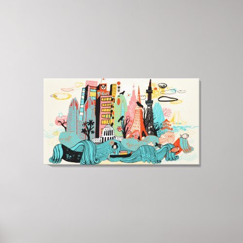 Fun depiction of the famous Tokyo Skyline conveyed through a hand-drawn style