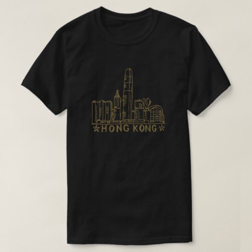 Minimalist t-shirt design featuring a neat rendition sketch of the Hong Kong skyline
