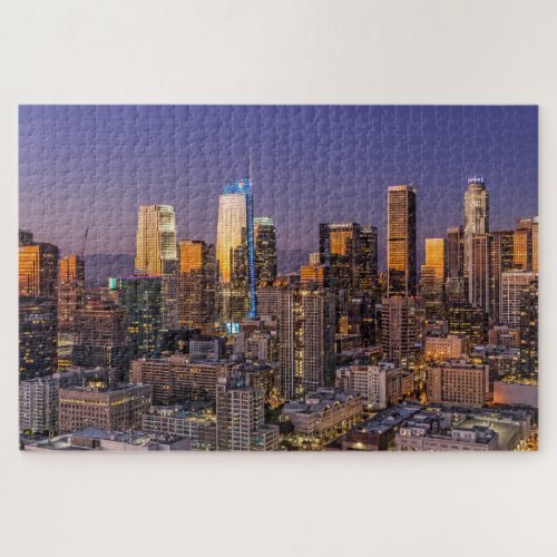 Jigsaw puzzle featuring the Los Angeles skyline at sunset