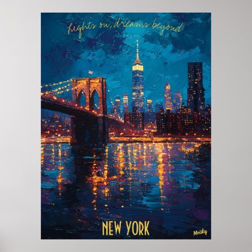 Canvas print featuring a painting the New York skyline at dusk