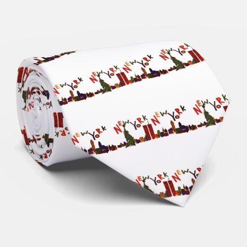 Necktie featuring a sleek design of the retro NYC skyline with the World Trade Center Twin Towers along with The Statue of Liberty