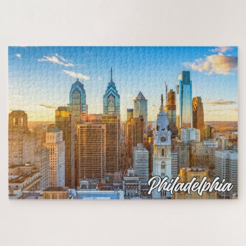 Philadelphia skyline jigsaw puzzle featuring downtown Philly in the sunlight