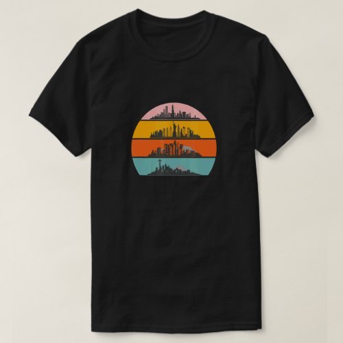 Retro-inspired t-shirt featuring the four most inconic skylines in the United States