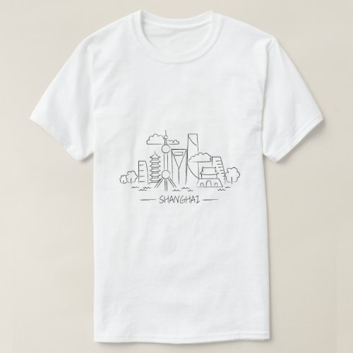 T-shirt featuring a minimalist design of the Shanghai skyline