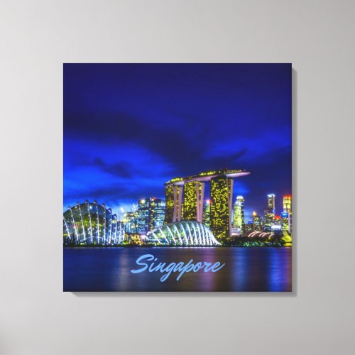 Canvas print featuring the vibrant Singapore skyline with Marina Bay Sands
