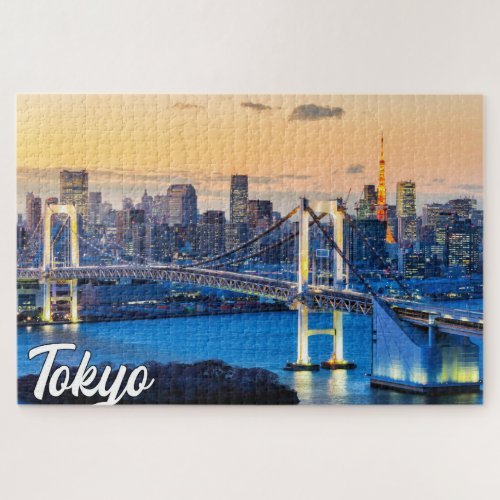 Trending Tokyo skyline jigsaw puzzle featuring the Rainbow Bridge and the Tokyo Tower