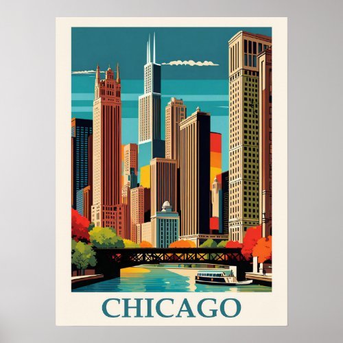 Chicago retro poster with the willis Tower