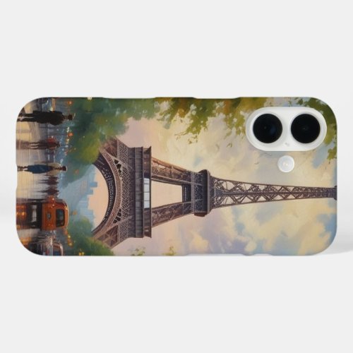 Eiffel Tower iPhone case featuring a painting-like design of old Paris