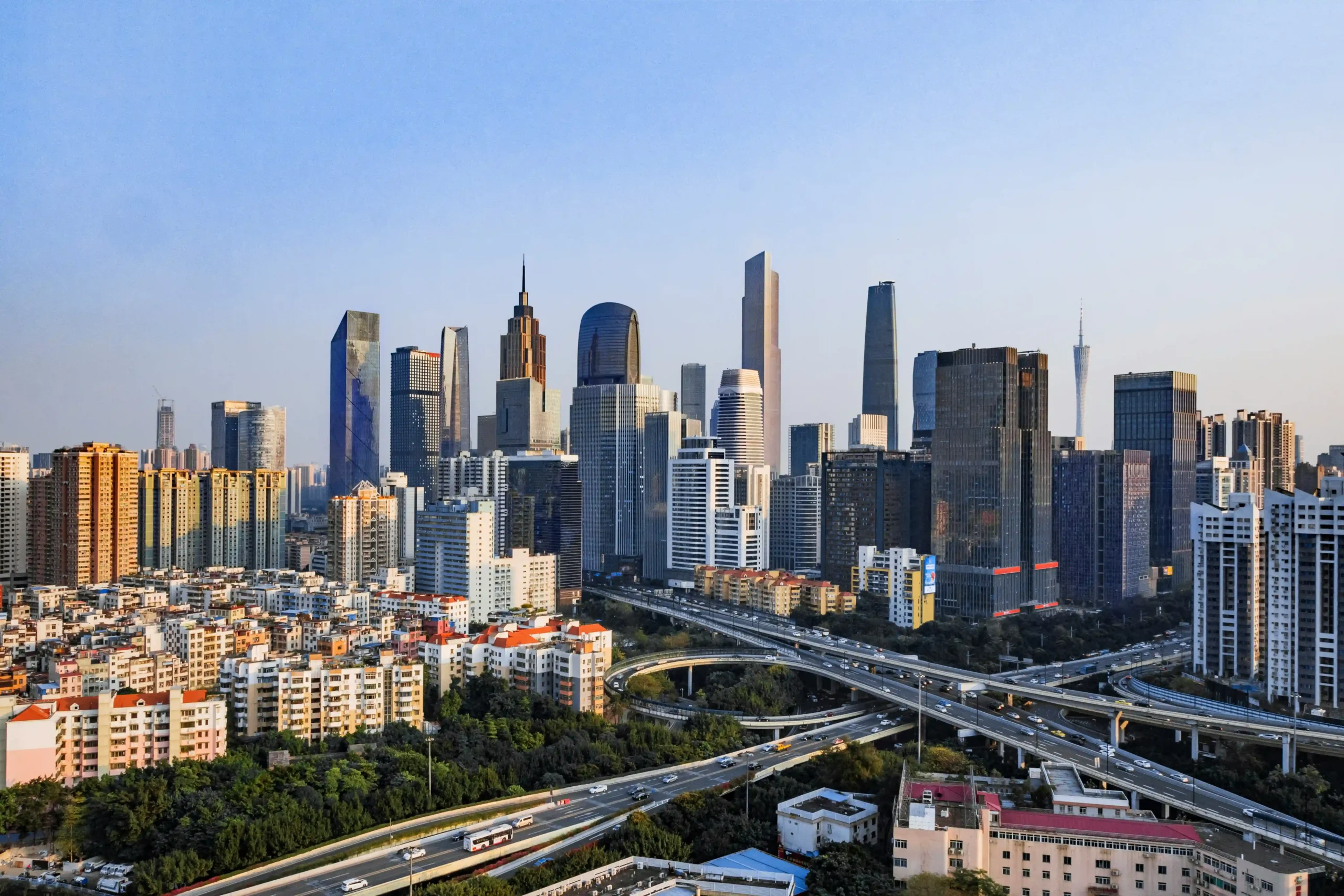 Guangzhou skyline with many notable tall skyscrapers